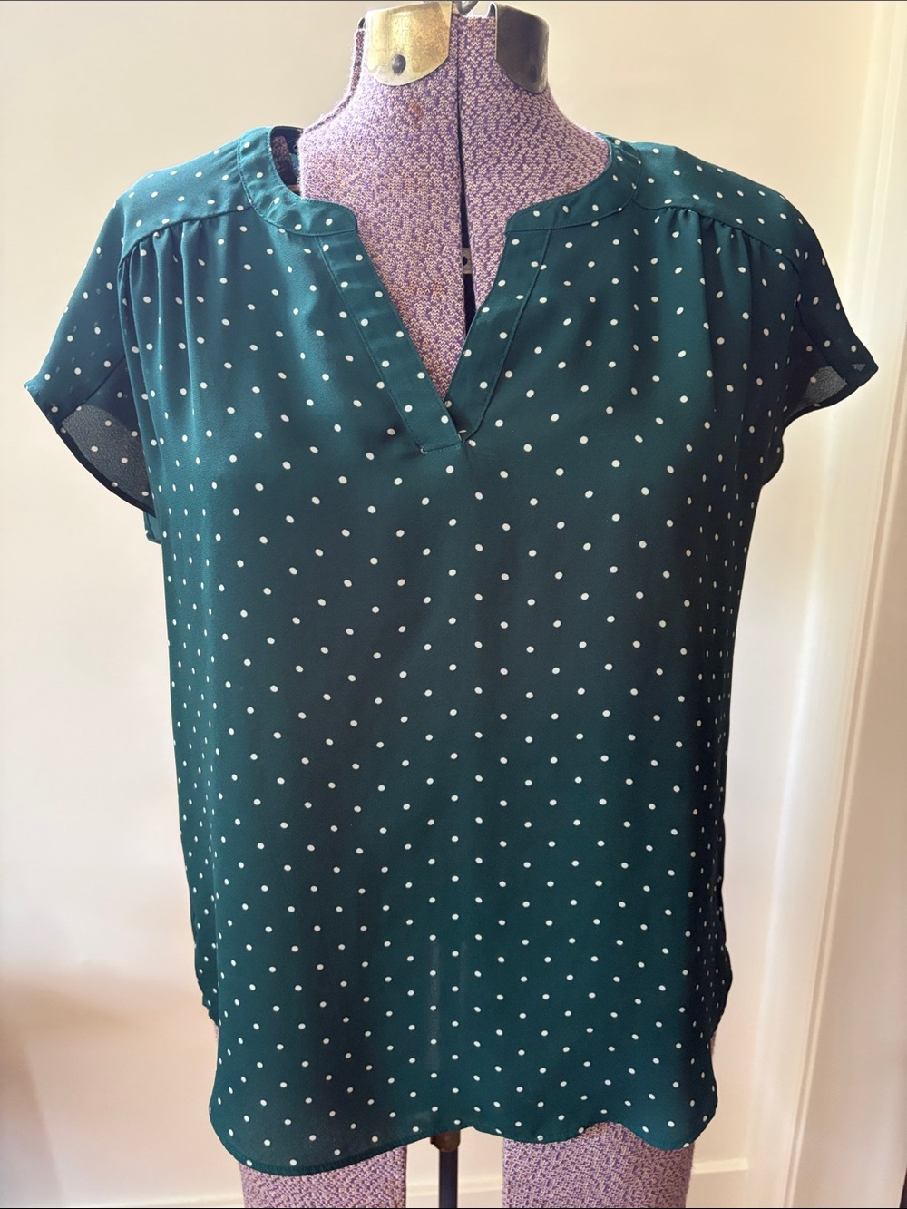 Banana Republic Green Polka Dot Split-Neck Blouse